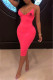 Rose Red Fashion Sexy Print Backless V Neck One Step Skirt Dresses