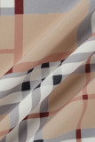 Khaki Fashion Casual Plaid Print Basic Turndown Collar Tops