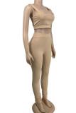 White Sexy Solid Patchwork U Neck Sleeveless Two Pieces