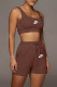 Coffee Fashion Sportswear Print Patchwork U Neck Sleeveless Two Pieces