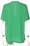 Green Fashion Print Tassel V Neck T-Shirts