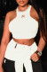 White Sexy Casual Print Patchwork O Neck Tops