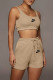 Khaki Fashion Sportswear Print Patchwork U Neck Sleeveless Two Pieces