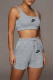 Grey Fashion Sportswear Print Patchwork U Neck Sleeveless Two Pieces