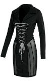 White Fashion Sexy Solid Patchwork See-through V Neck Long Sleeve Dresses
