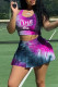 Dark Purple Sexy Print Patchwork U Neck Sleeveless Two Pieces
