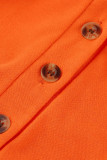 Orange Fashion Casual Solid Basic V Neck Regular Jumpsuits
