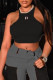 Black Sexy Casual Print Patchwork O Neck Tops