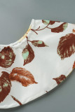 White Fashion Sexy Print Hollowed Out Patchwork Backless Oblique Collar Sleeveless Two Pieces