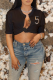 Black Fashion Print Patchwork V Neck T-Shirts