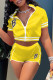 Yellow Fashion Casual Letter Embroidery Patchwork Zipper Collar Short Sleeve Two Pieces