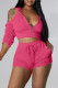 Rose Red Fashion Casual Solid Backless Fold Half A Turtleneck Half Sleeve Two Pieces