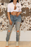 White Fashion Print Make Old V Neck T-Shirts