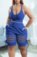 Deep Blue Sexy Solid Patchwork U Neck Sleeveless Two Pieces