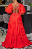 Green Sexy Solid Bandage Patchwork Backless Fold V Neck Evening Dress Dresses