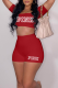 Red Casual Print Patchwork Square Collar Short Sleeve Two Pieces
