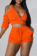 Orange Fashion Casual Solid Backless Fold Half A Turtleneck Half Sleeve Two Pieces