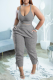Grey Sexy Solid Patchwork V Neck Plus Size Two Pieces