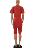 Red Casual Print Patchwork V Neck Straight Rompers