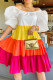 Colour Fashion Casual Patchwork Basic Off the Shoulder A Line Dresses