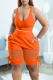 Tangerine Red Sexy Solid Patchwork U Neck Sleeveless Two Pieces