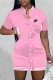 Pink Fashion Sportswear Print Patchwork Mandarin Collar One Step Skirt Dresses