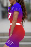 Red Fashion Casual Print Basic O Neck Short Sleeve Dress