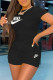 Black Fashion Casual Print Letter O Neck Short Sleeve Two Pieces