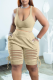 Khaki Sexy Solid Patchwork U Neck Sleeveless Two Pieces