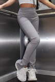 Blue Fashion Casual Solid Slit Skinny High Waist Trousers