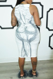 White Sexy Print Patchwork U Neck Vest Dress Dresses