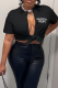 Black Fashion Print Make Old V Neck T-Shirts