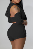 Red Fashion Casual Solid Backless Fold Half A Turtleneck Half Sleeve Two Pieces