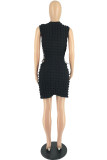 Green Sexy Casual Solid Bandage Hollowed Out O Neck Sleeveless Dress