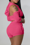 Red Fashion Casual Solid Backless Fold Half A Turtleneck Half Sleeve Two Pieces