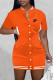 Orange Fashion Sportswear Print Patchwork Mandarin Collar One Step Skirt Dresses