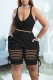 Black Sexy Solid Patchwork U Neck Sleeveless Two Pieces