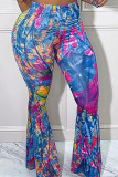 The cowboy blue Fashion Casual Print Basic Regular High Waist Speaker Trousers