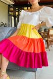 Colour Fashion Casual Patchwork Basic Off the Shoulder A Line Dresses