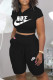 Black Fashion Casual Print Letter Hooded Collar Short Sleeve Two Pieces
