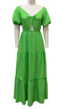 Green Sexy Solid Bandage Patchwork Backless Fold V Neck Evening Dress Dresses