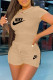 Khaki Fashion Casual Print Letter O Neck Short Sleeve Two Pieces