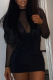 Black Sexy Solid Mesh Half A Turtleneck Pencil Skirt Dresses