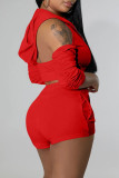 Red Fashion Casual Solid Backless Fold Half A Turtleneck Half Sleeve Two Pieces