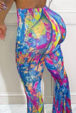 The cowboy blue Fashion Casual Print Basic Regular High Waist Speaker Trousers
