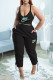 Black Fashion Sexy Print Patchwork V Neck Sleeveless Two Pieces