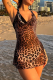 Brown Sexy Leopard Patchwork Halter Pencil Skirt Dresses