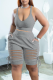 Grey Sexy Solid Patchwork U Neck Sleeveless Two Pieces