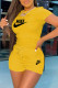 Yellow Fashion Casual Print Letter O Neck Short Sleeve Two Pieces