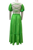 Green Sexy Solid Bandage Patchwork Backless Fold V Neck Evening Dress Dresses